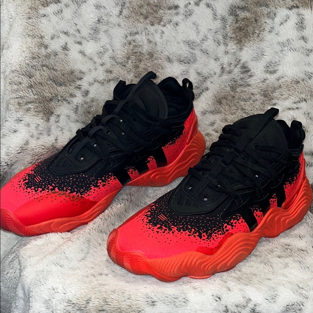 Adidas Red and Black Sneakers with Gradient Design